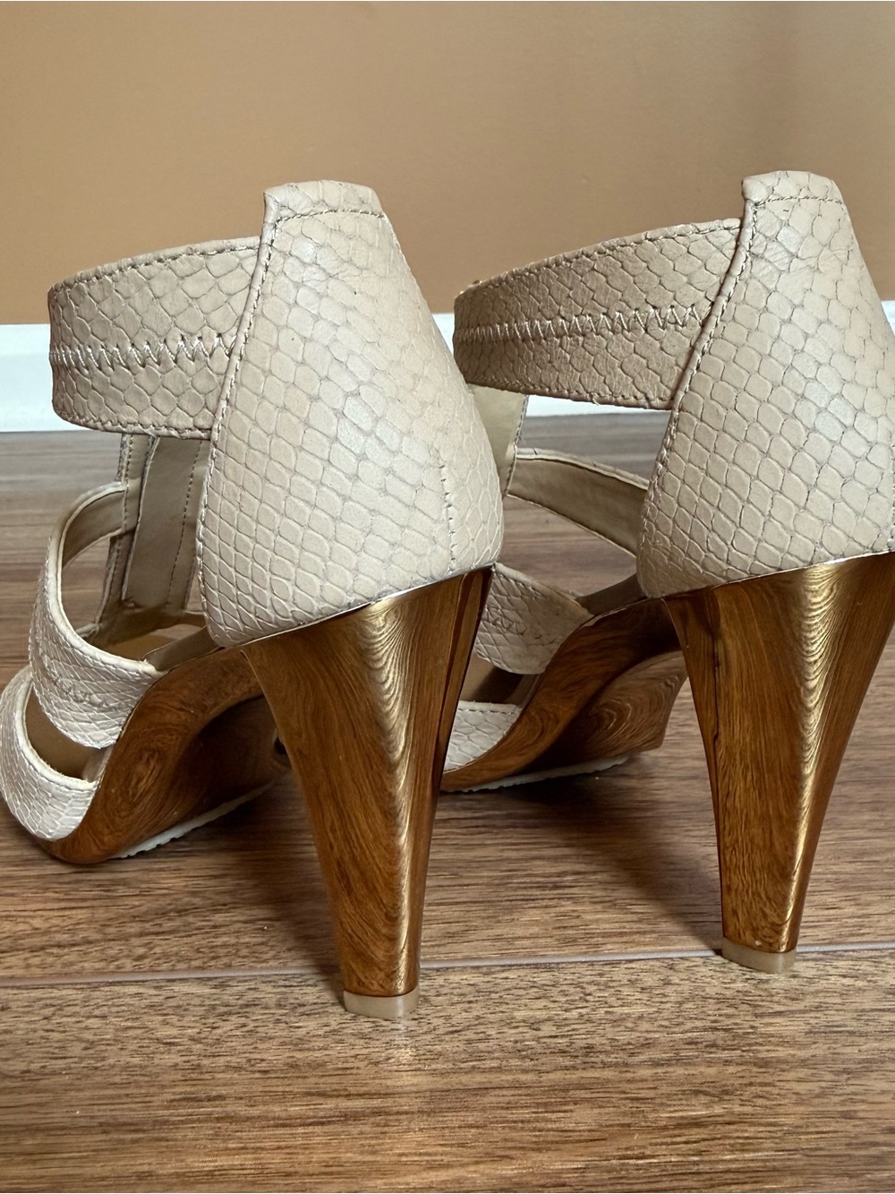 Michael Kors Berkley Strappy Snakeskin T-Strap High Heel Sandals - Picture 7 of 13
